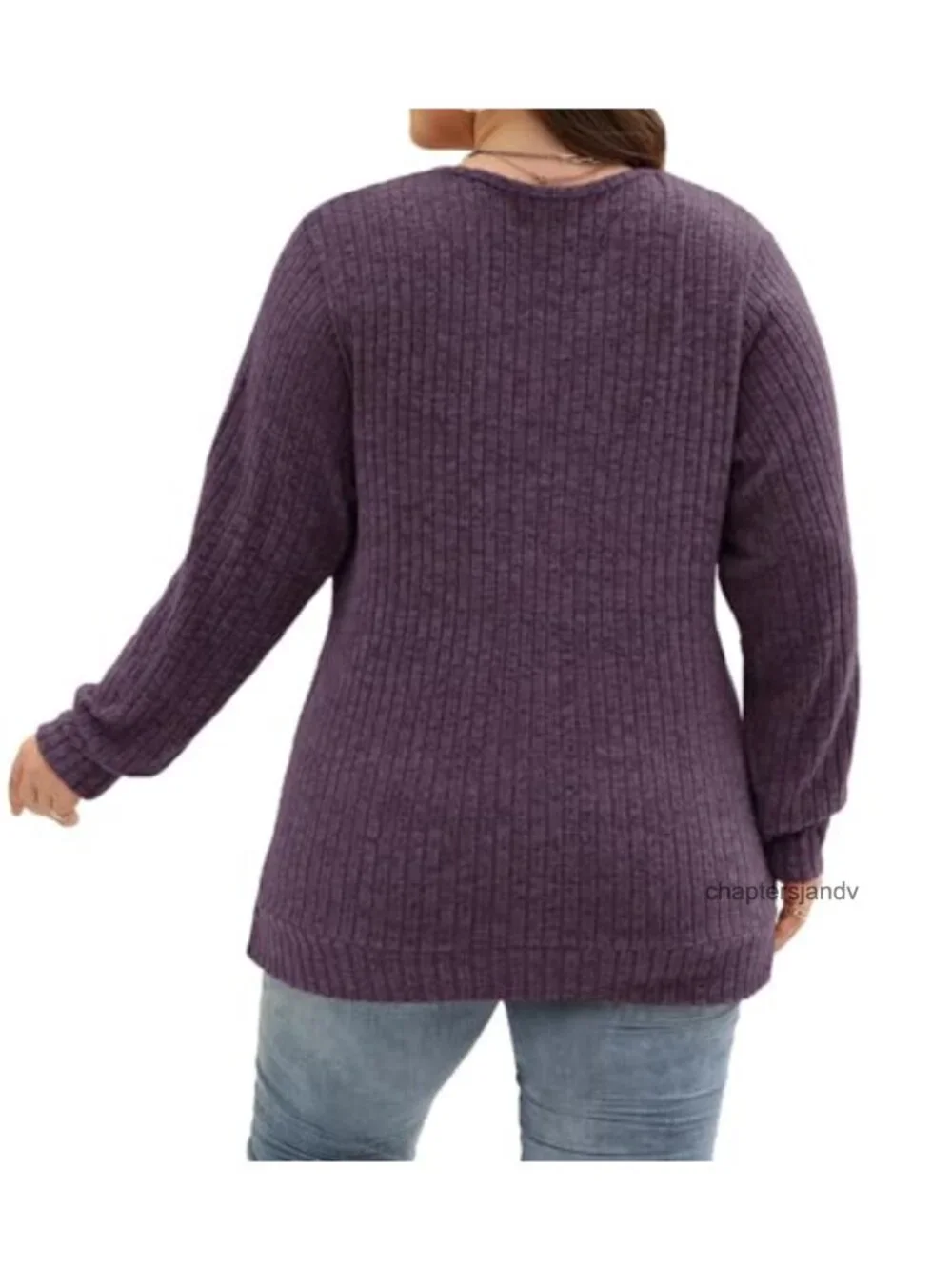 Women's Plus Size Tunic Sweater Long Sleeve V-Neck Loose Knit Top